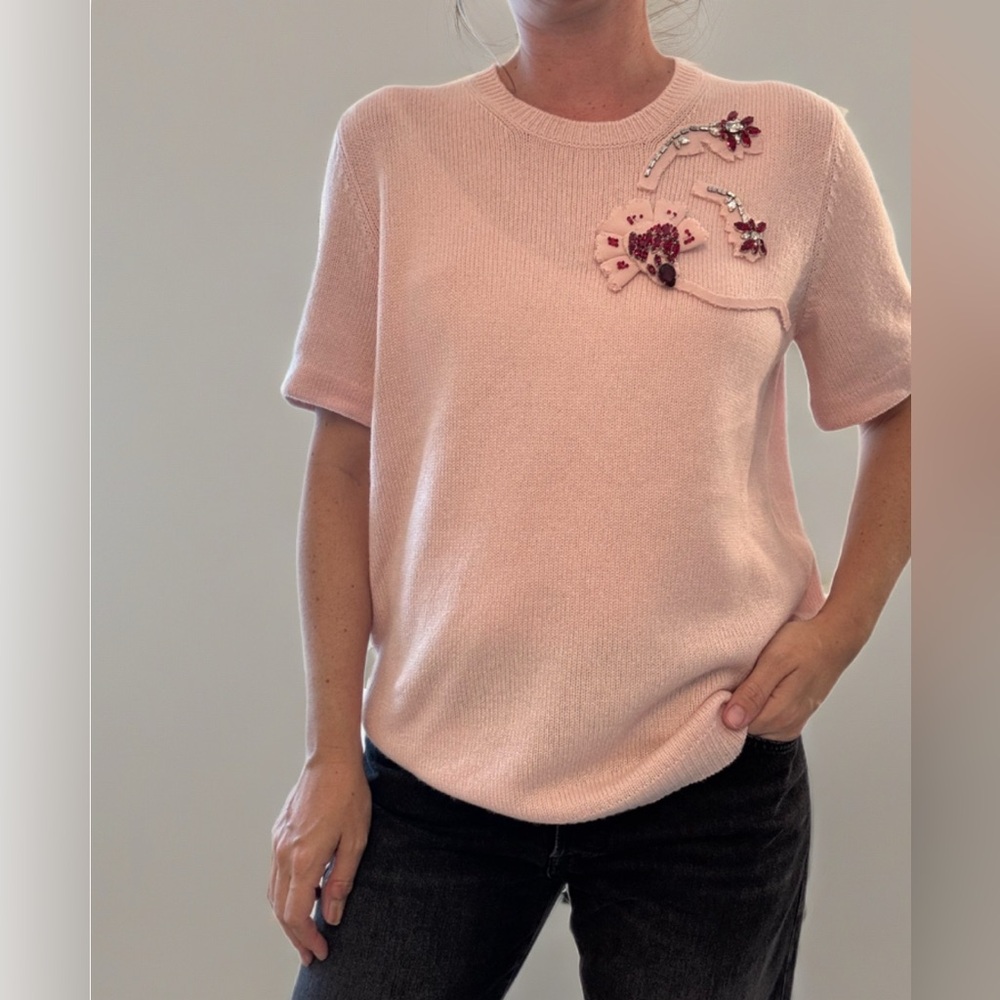 Authentic Prada cashmere Pink Sweater Top with Embellishments
